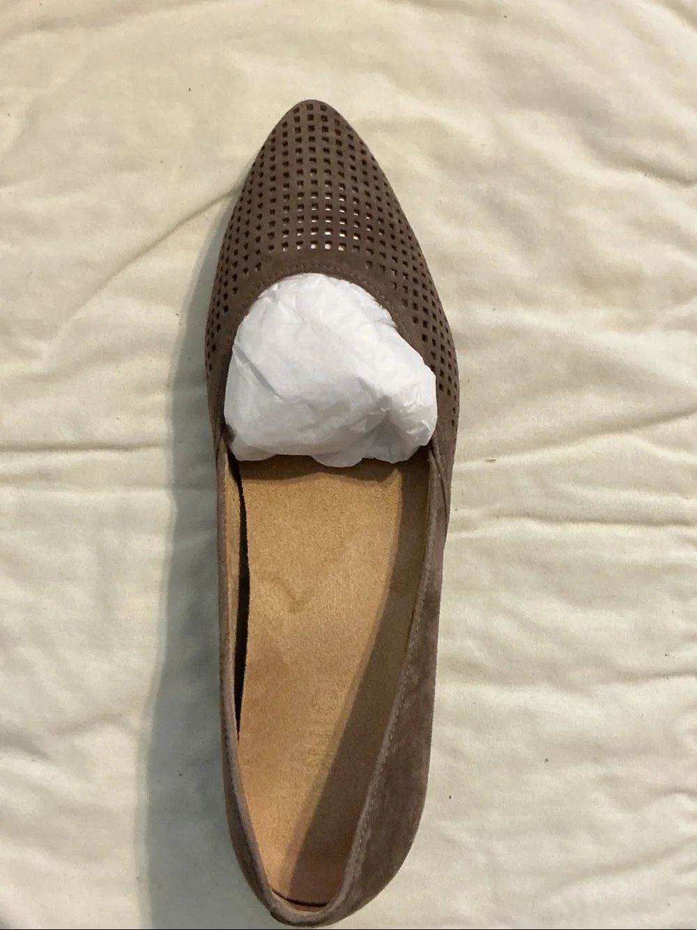 Vionic Taupe Perforated Pointed-Toe Flat